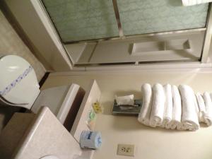 卡斯特Chief Motel的一间带白色毛巾的柜台浴室