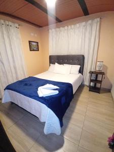 蒙圭Portal de la Cascada - Mongui的一间卧室配有一张带蓝色毯子的大床