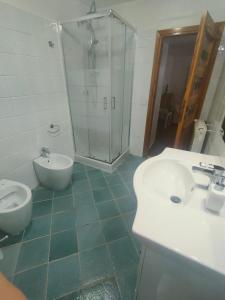 卡普拉罗拉La Casetta的带淋浴、盥洗盆和卫生间的浴室