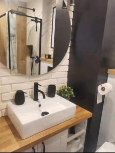 克雷尼察Apartament SMALL Czarny Potok的浴室设有白色水槽和镜子