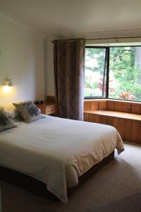 彭特派因阿斯提克度假屋的一间卧室设有一张大床和一个窗户。