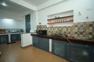 马迪凯里Ayla Homes的一间设有蓝色橱柜和水槽的大厨房