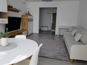 特尔古穆列什Alexa Apartament的客厅配有沙发和桌子