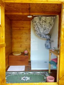 NassietYourtes Lacroutz的木屋内的小浴室设有浴缸