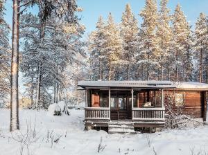 阿尔维斯尧尔Blockhaus am See的森林中的小屋,地面上积雪