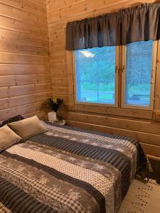 科林基拉Holiday Home Amero purnu 1的一间卧室设有一张床和两个窗户。