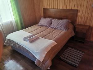 卡斯特鲁Cabañas Altos de la Chacra en Castro, 3 dormitorios的卧室里一张带两条毛巾的床