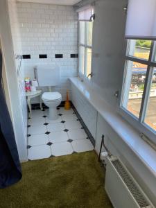 ZoeterwoudeLuc's place, Waterbed grote kamer的一间带卫生间和窗户的浴室