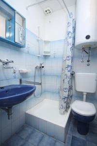 塞利讷Apartments with a parking space Seline, Paklenica - 6629的蓝色和白色的浴室设有卫生间和水槽
