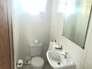 CanouanBay View Apartment 4 - Canouan Island的白色的浴室设有卫生间和水槽。