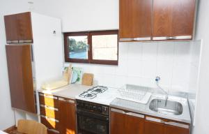 马斯林尼察Apartments by the sea Maslinica, Solta - 5188的一间带水槽和炉灶的小厨房