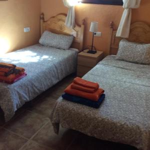 弗里希利亚纳La Haza的一间卧室配有两张床,座位上配有毛巾