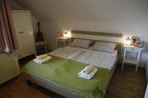 佐尔尼耶戈迪Family apartment on Repečnik farm in Gorje, Bled的一间卧室配有带毛巾的床