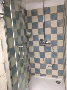 阿尔坎塔里利亚Casa do Pátio em Alcantarilha - Algarve的带淋浴的浴室和玻璃门