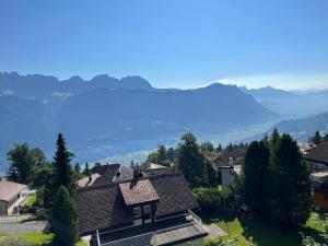 芙露姆赛山Haus Panorama B, Whg Rupf的享有以湖泊为背景的村庄美景