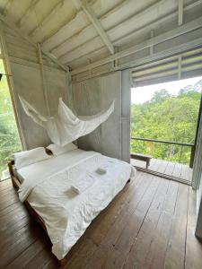 西必洛帕根阿卡帝伊热带度假酒店的一张位于带大窗户的房间内的床铺