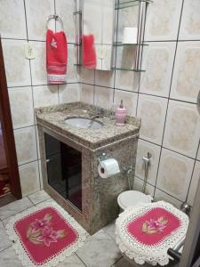 Caparaó VelhoCASA DA LÉIA的一间带水槽和卫生间及垫子的浴室