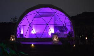 巴达洛纳Domo Suites Masía Cal Geperut的夜晚紫色点亮冰屋