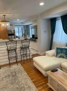 费城A Regal Retreat- Exclusive Parking, Prime Location的带沙发的客厅和厨房