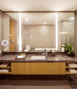吉隆坡Sfera Residence Kuala Lumpur City Centre的一间带水槽和大镜子的浴室