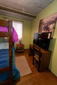 特木科Hostal Sol Temuco的一间卧室配有双层床和一台平面电视。