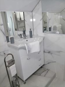 克卢日-纳波卡Lovely loft的白色的浴室设有水槽和镜子