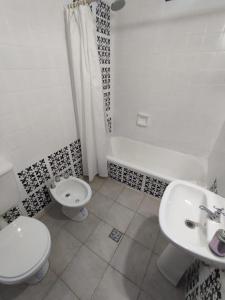 圣米格尔·德·图库玛Casa Barrio Sur COMODA的浴室配有卫生间、盥洗盆和浴缸。