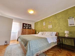布罗托尼贾House Nono Bepo in small Istrian village - Kuca Nono Bepo u mirnom istarskom selu的一间卧室设有一张床和绿色的墙壁