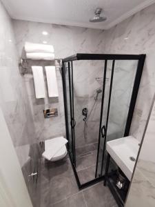 伊斯坦布尔Luxx Garden Hotel的带淋浴、卫生间和盥洗盆的浴室