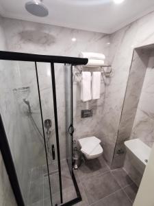 伊斯坦布尔Luxx Garden Hotel的带淋浴、卫生间和盥洗盆的浴室