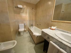 阿兰约兹Hotel Equo Aranjuez的浴室配有盥洗盆、卫生间和浴缸。