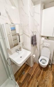 巴尼亚卢卡Apartman Filipović的白色的浴室设有水槽和卫生间。