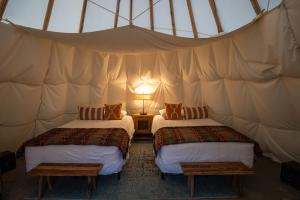 加德纳追梦缇毕豪华帐篷的帐篷内带两张床的房间