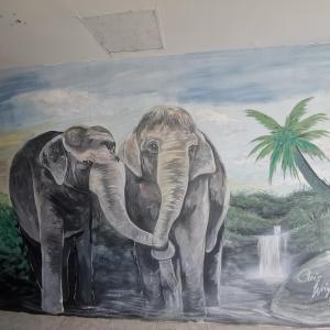 哈林海滩Haadrin village Fullmoon的两头大象相伴的画