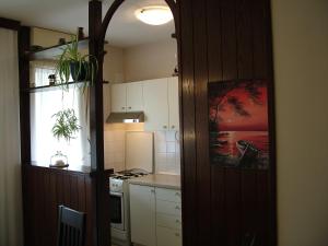 斯普利特Apartments with WiFi Split - 11312的厨房配有冰箱和炉灶。 顶部烤箱