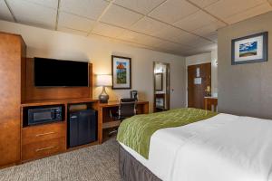 谢尔比Comfort Inn & Suites Gateway to Glacier National Park的配有一张床和一台平面电视的酒店客房