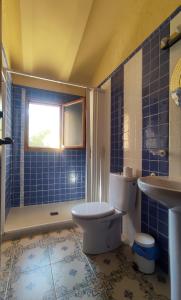 莫拉塔利亚山谷庄园酒店的蓝色瓷砖浴室设有卫生间和水槽