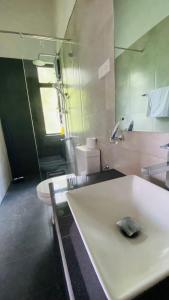康提Travel Inn Deluxe Anniewatta的一间带水槽、卫生间和镜子的浴室