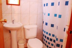 圣佩德罗·德·阿塔卡马米斯康提旅舍的一间带卫生间和水槽的浴室