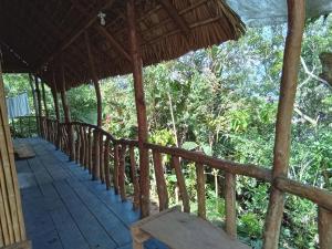Agua AzulHostel Del Lago Yojoa Backpackers的享有森林美景的房屋门廊