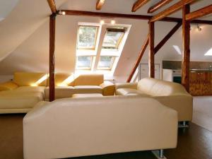 大希尔马Charming flat on two floors in a villa with a park in Großschirma的客厅设有两张沙发和一个窗户