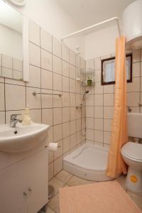 斯塔利格拉德-帕克利尼卡Apartment Starigrad 6647a的一间带水槽、卫生间和淋浴的浴室