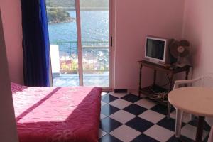 拉斯托伏Apartments by the sea Pasadur, Lastovo - 8391的一间卧室配有一张床、一台电视和一张桌子