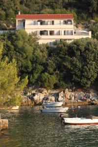 UbliApartments by the sea Ubli, Lastovo - 8355的一座在水中划船的小山上的建筑