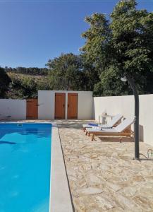 弗班吉Holiday house with a swimming pool Vrbanj, Hvar - 11040的游泳池设有2个休息室和桌椅