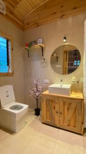罗纳瓦拉Bombay Camping Company的一间带卫生间、水槽和镜子的浴室