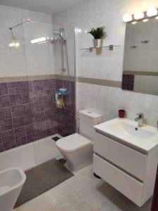 Parque HolandesCasa Guira - Fuerteventura的浴室配有卫生间、盥洗盆和淋浴。