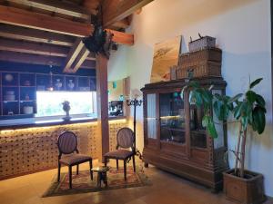 艾利翁El Mirador del Chispano的一间房间,配有两把椅子、一个橱柜和一个植物