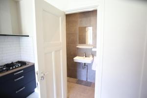 圣尼古拉斯哈Recreatieappartement BoerdeRijlst - De Kamer的一间带水槽、卫生间和镜子的浴室