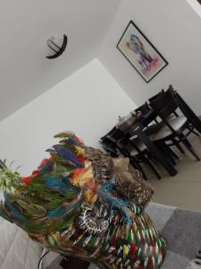 特鲁希略A minutos del centro Con cochera的客厅里一张五颜六色的孔雀椅子